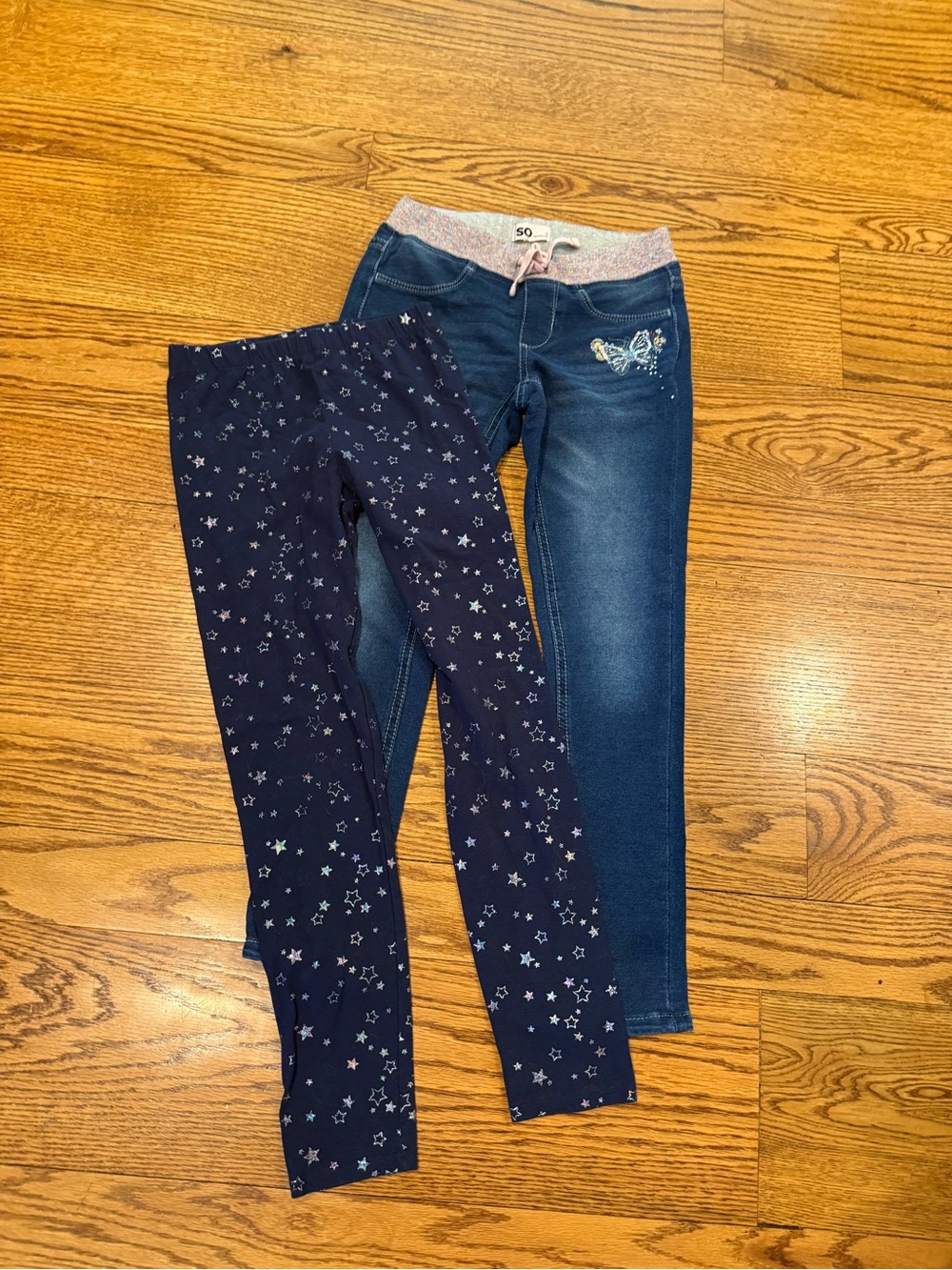 Girls' Navy Star Print Leggings & Denim Jegging Set size 10